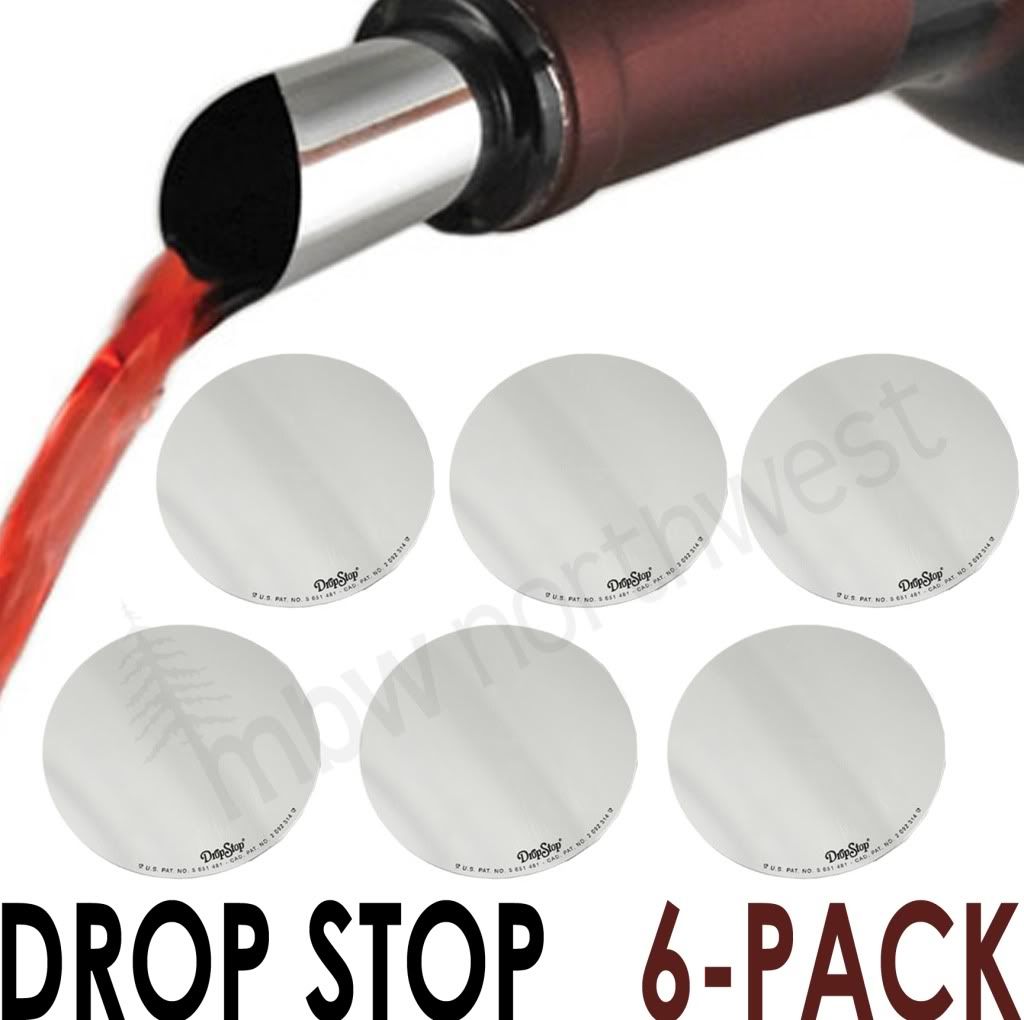 DROP STOP REUSABLE WINE POUR SPOUT FITS ALL BOTTLE SIZES SIX 6