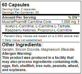 Musclepharm Carnitine Core Supplement Facts