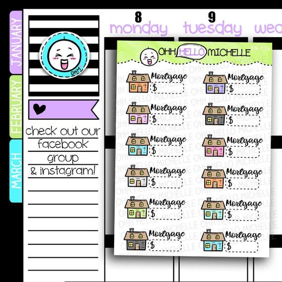 Mortgage Payment Planner Stickersby Ohh Hello Michelle featuring a cute house with a box to write the amount of your mortgage in.