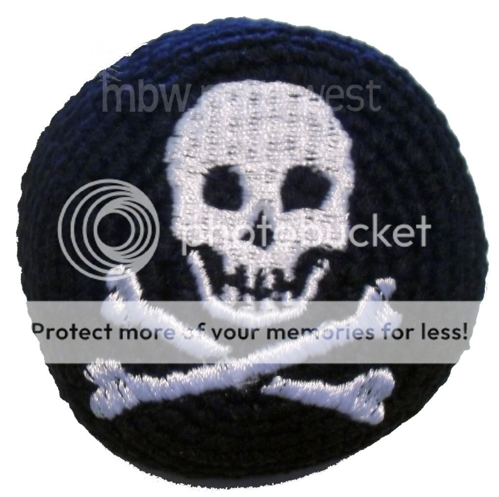 HACKY SACK GUATEMALAN FOOTBAG EMBROIDERED SCULL BLACK & WHITE, JOLLY