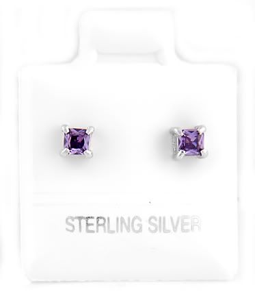 SILVER FEBRUARY BIRTHSTONE CZ CHILD POST EARRINGS 3mm  