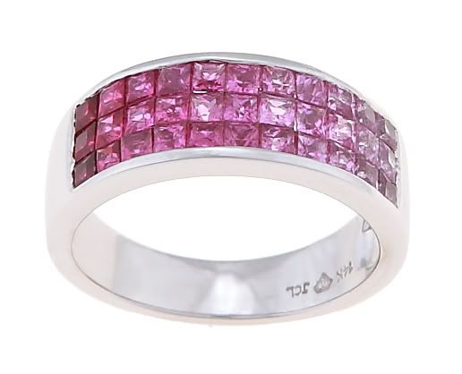 14K WHITE GOLD 4 SHADE OF PINK TOPAZ CIGAR BAND RING  