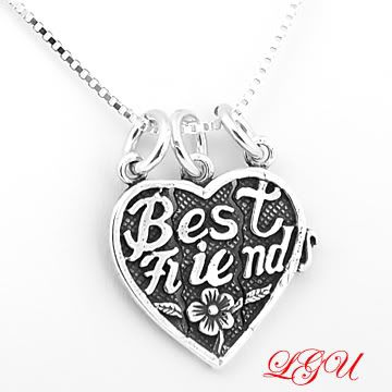 SILVER 3 WAY SPLIT BEST FRIEND HEART w/18 BOX NECKLACE  