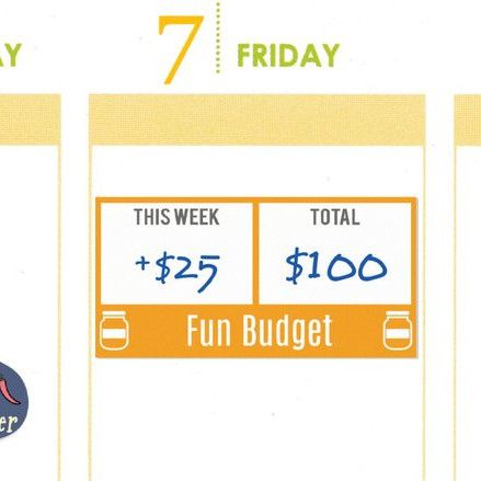 Fun Budget Printable Stickers featuring the words Fun Budget and a box for This Week and a box for Total