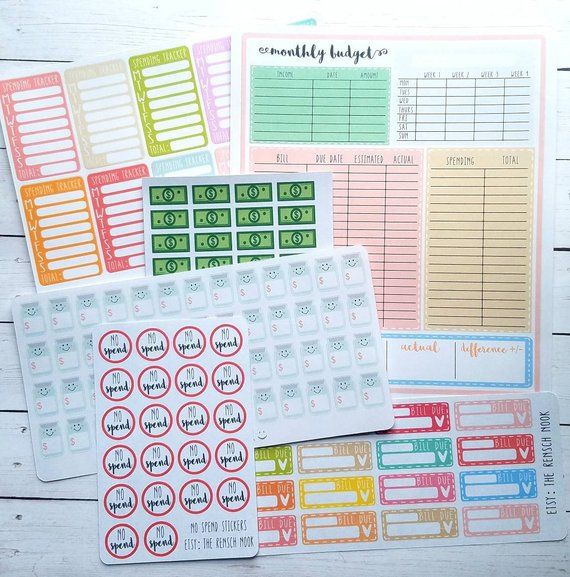 Finance and Budget Sticker Bundleby The Rensch Nook - sticker pack with 6 different sheets of stickers for budgeting 