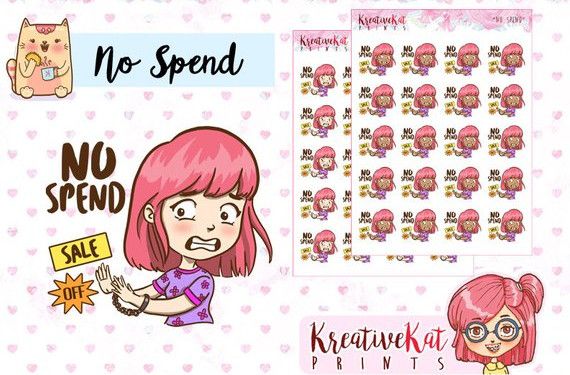 Kawaii No Spend Stickersby Kreative Kat Prints