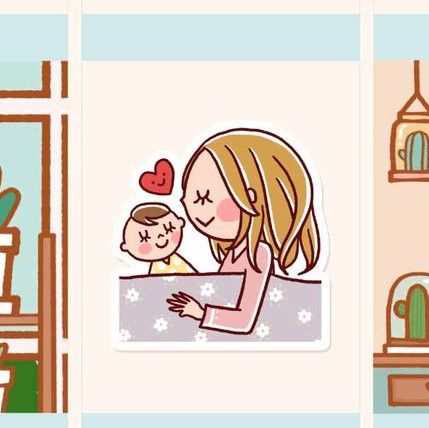 Cute Mom Sticker - chibi planner stickers showing a mom and baby snuggling and cosleeping