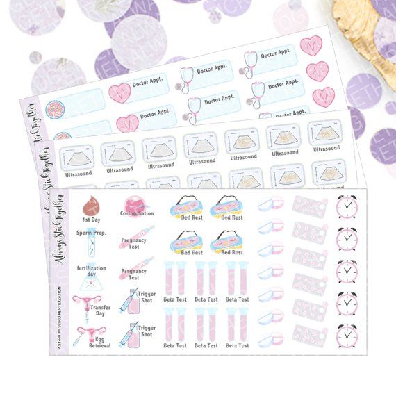 In Vitro Stickers to track fertility treatments in your planner.