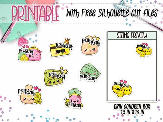 Printable Kawaii Pay Day Stickersby Plan 4 Happy