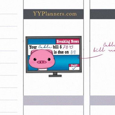 Cable/ TV Bill Due Stickers by YYPlanners