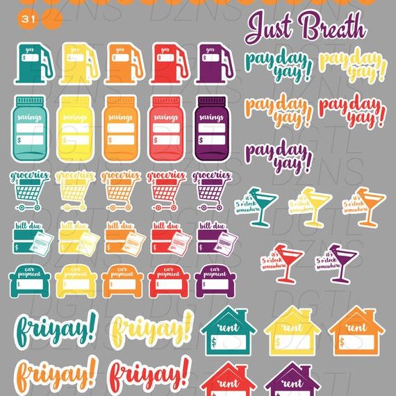 Digital Stickers for GoodNotes - Finance (Teal,Yellow,Orange,&Purple) by DGTL DZNS on Etsy