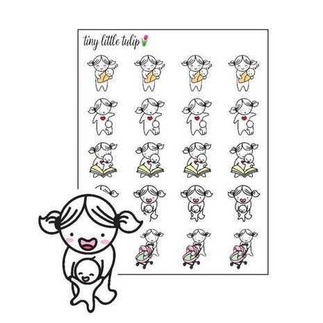 Mia Mom Planner Stickers - Cute planner stickers showing a mom helping her baby walk.