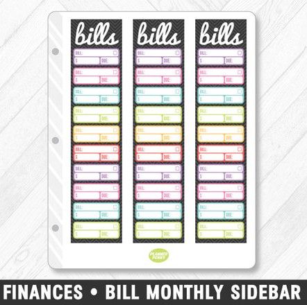 Bill Monthly Sidebar Planner Stickersby Planner Penny