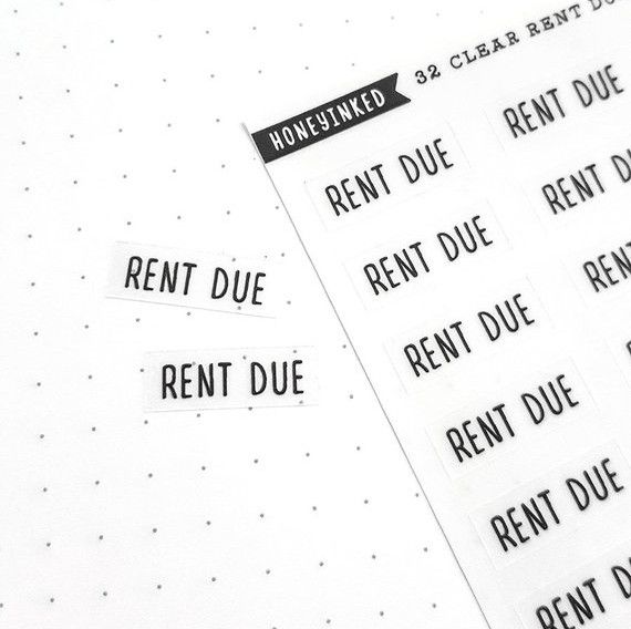 Rent Due Clear Planner Stickersby Honey Inked