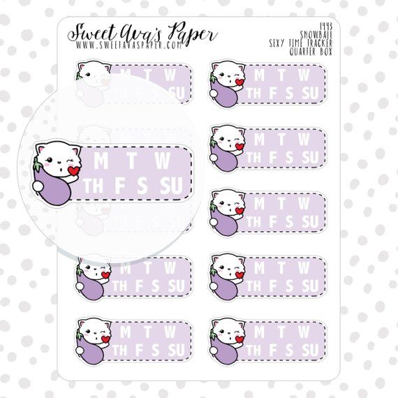 Sex Tracker Planner Stickers - Cute planners for tracking your sex when trying to conceive showing a kawaii kitty with an eggplant