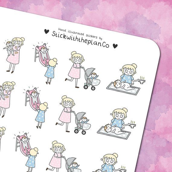 Mum Life Planner Stickers - Cute stickers showing moms doing mom tasks like playing with babies and changing diapers
