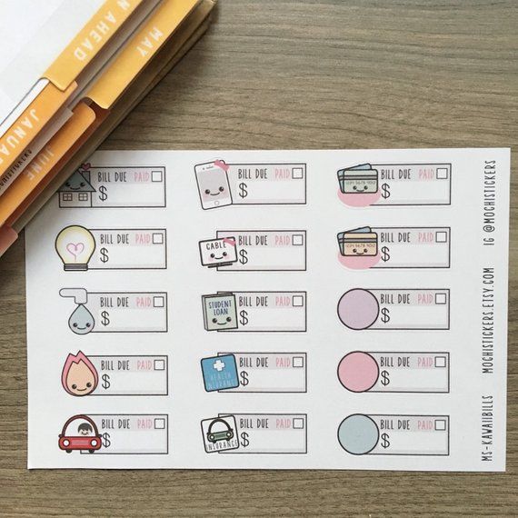 Kawaii Bills Planner Stickersby Mochi Plans