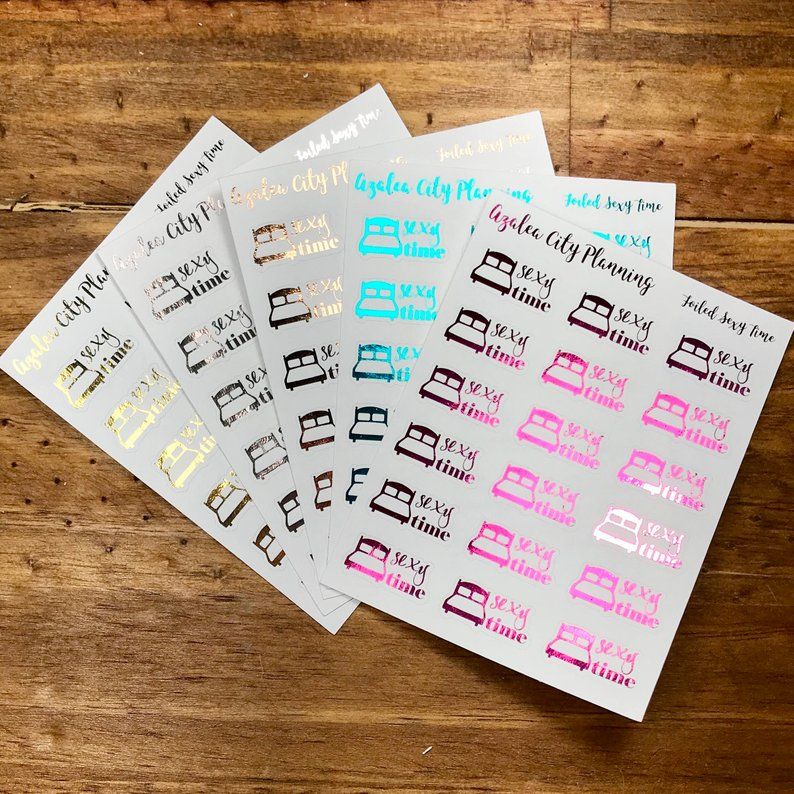 Foiled Sexy Time Stickers Foiled Sexy Time Stickers - cute stickers showing a bed with the words sexy time for tracking conception